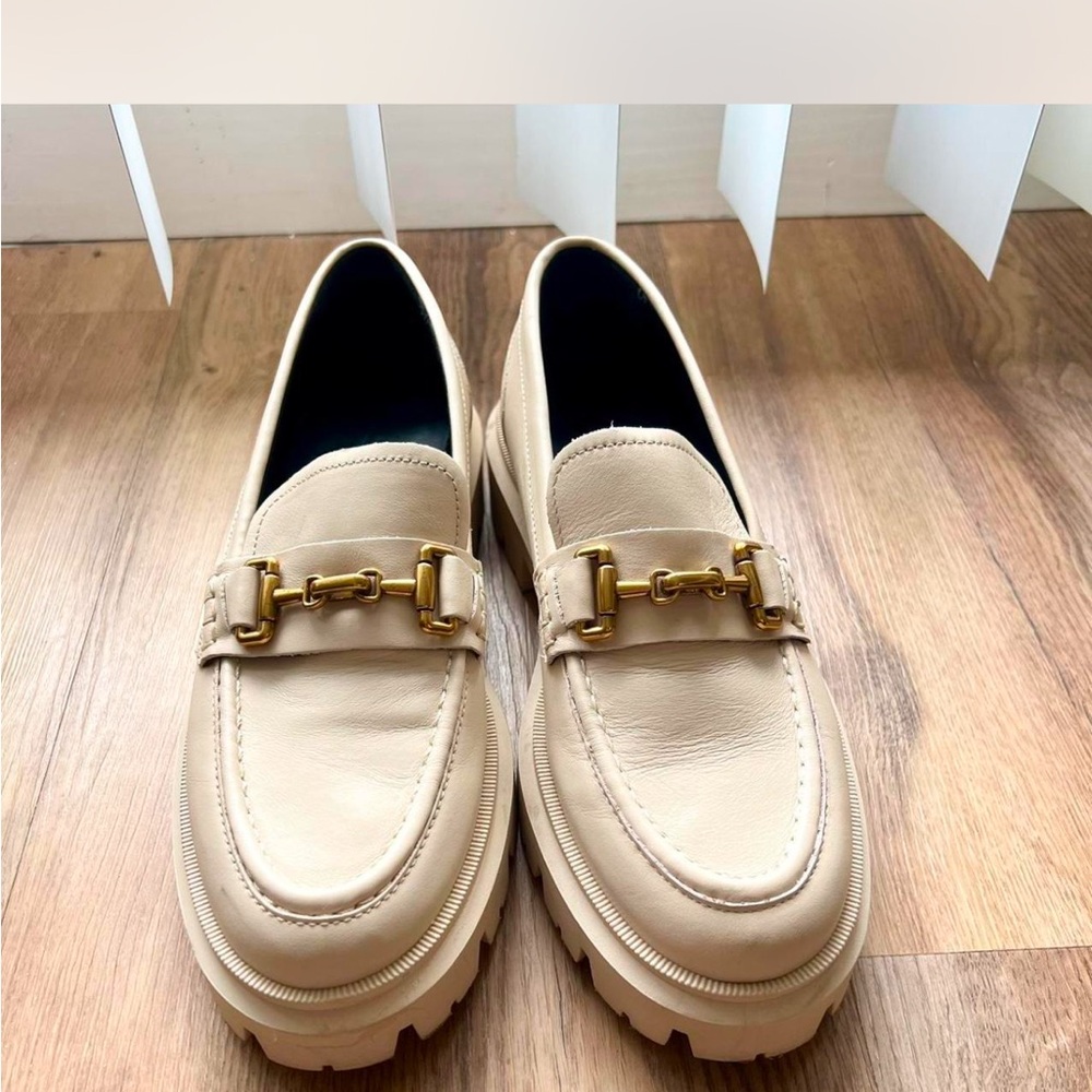 Beige Leather Loafers